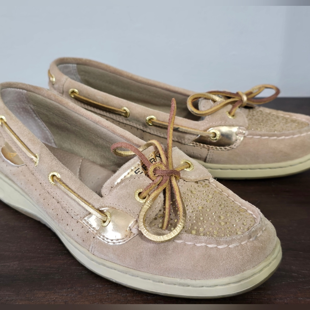Sperry Top-Sider Leather Gold Sparkle Rhinestones Women's Size 8.5M